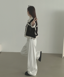 2XL겨울 필수 융털기모 도톰 절개 밴딩 와이드 면팬츠 화이트