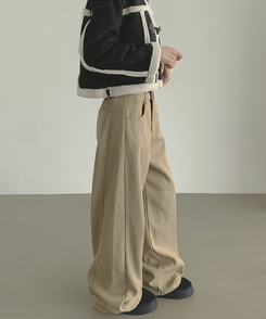 2XL겨울 필수 융털기모 도톰 절개 밴딩 와이드 면팬츠 베이지