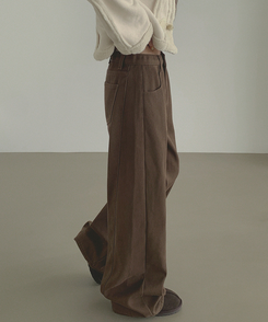 2XL겨울 필수 융털기모 도톰 절개 밴딩 와이드 면팬츠 딥브라운