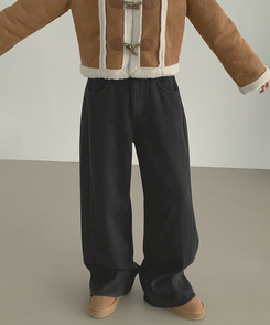 2XL겨울 필수 융털기모 도톰 절개 밴딩 와이드 면팬츠 블랙