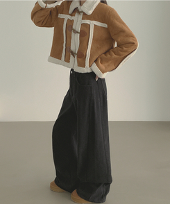 2XL겨울 필수 융털기모 도톰 절개 밴딩 와이드 면팬츠 블랙