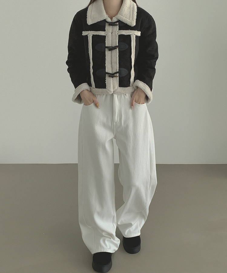 2XL겨울 필수 융털기모 도톰 절개 밴딩 와이드 면팬츠 화이트