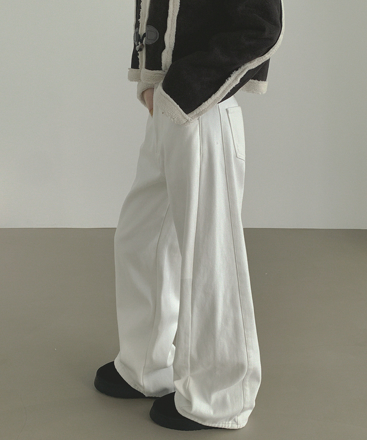 2XL겨울 필수 융털기모 도톰 절개 밴딩 와이드 면팬츠 화이트