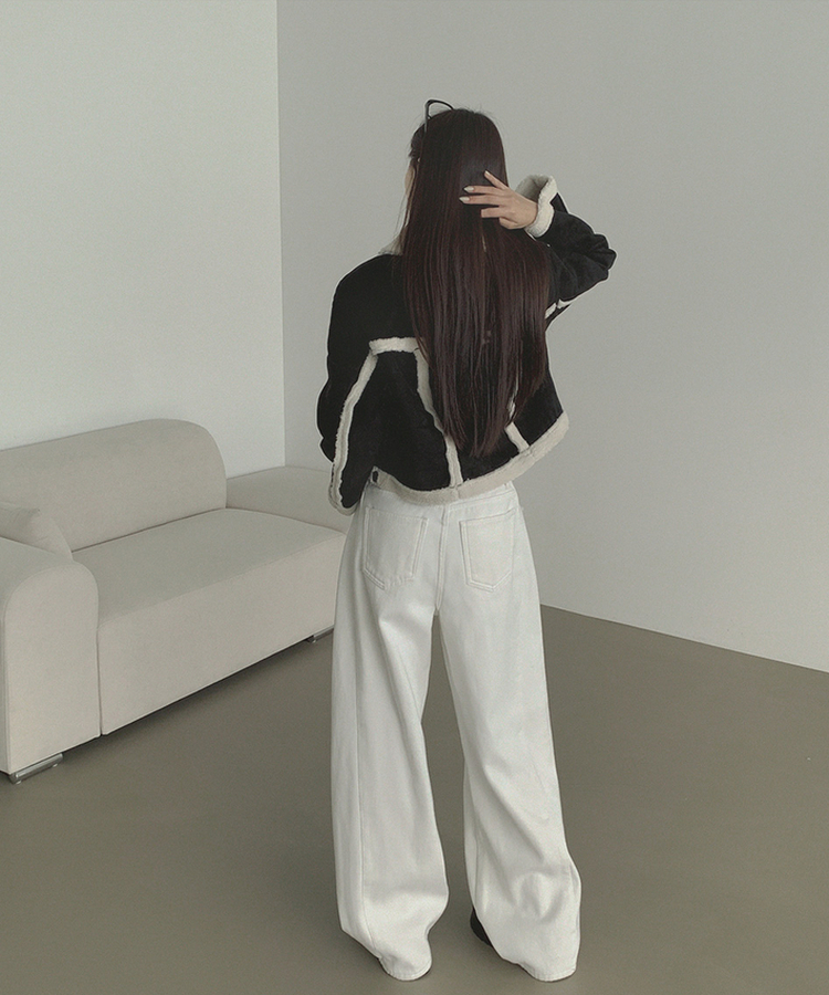 2XL겨울 필수 융털기모 도톰 절개 밴딩 와이드 면팬츠 화이트