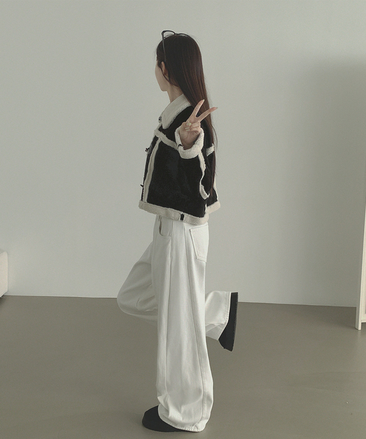 2XL겨울 필수 융털기모 도톰 절개 밴딩 와이드 면팬츠 화이트