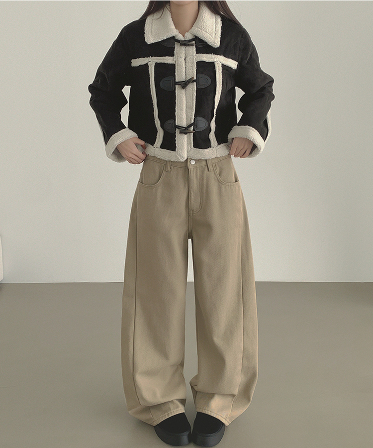 2XL겨울 필수 융털기모 도톰 절개 밴딩 와이드 면팬츠 베이지