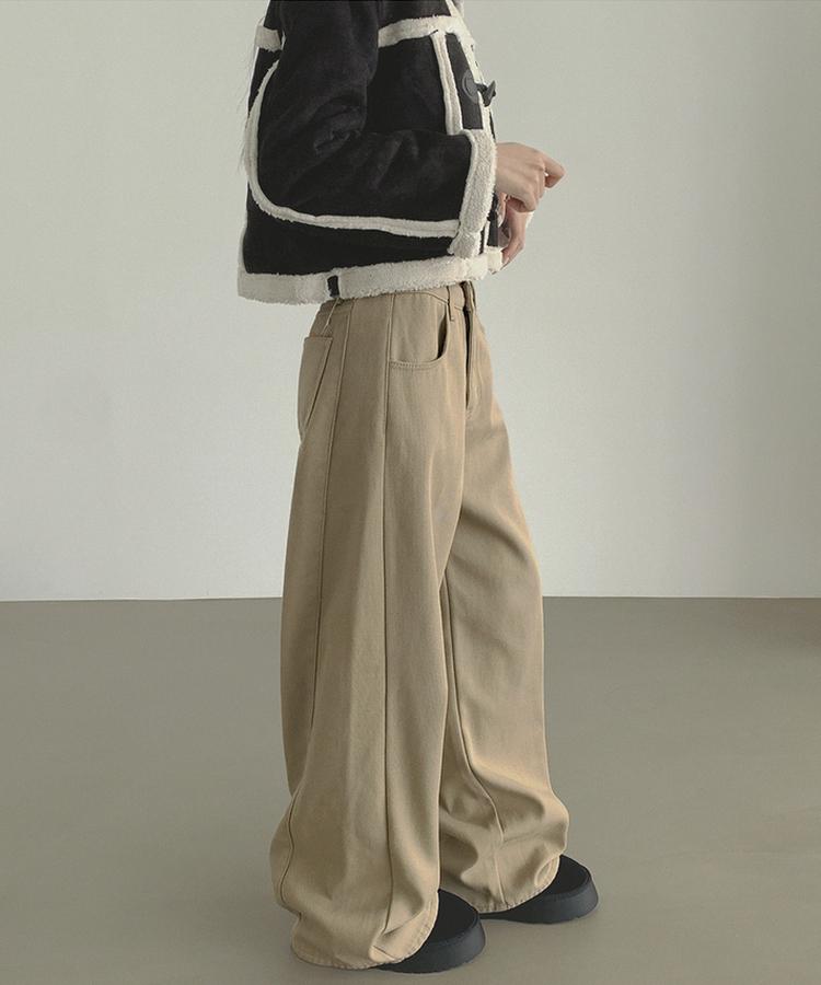 2XL겨울 필수 융털기모 도톰 절개 밴딩 와이드 면팬츠 베이지