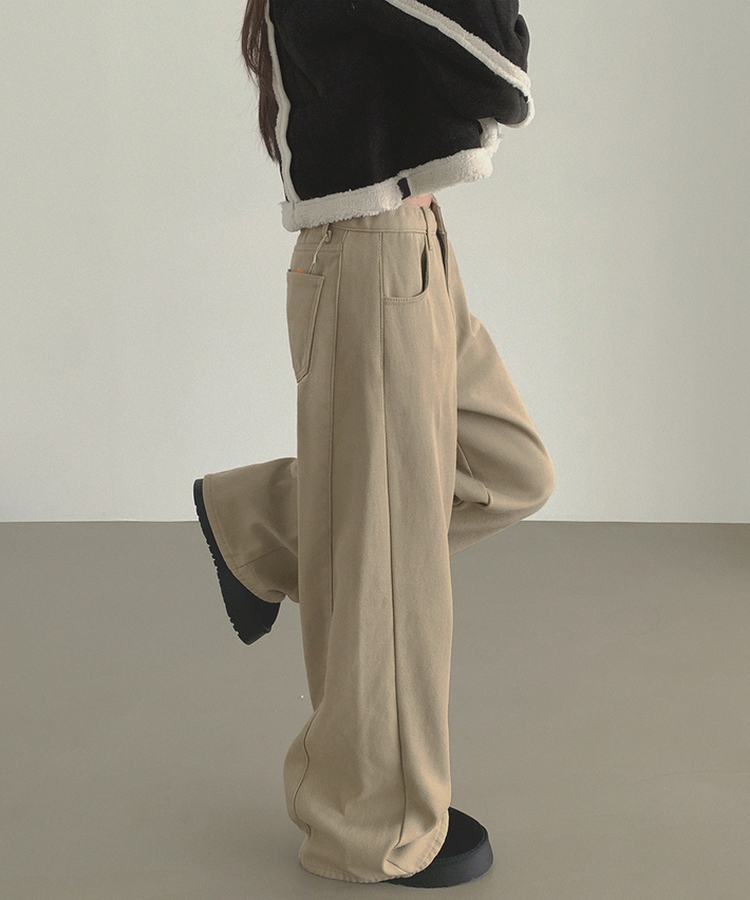 2XL겨울 필수 융털기모 도톰 절개 밴딩 와이드 면팬츠 베이지