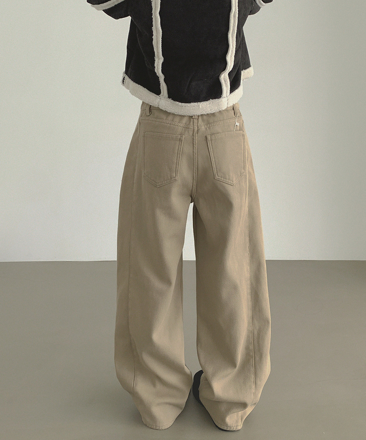 2XL겨울 필수 융털기모 도톰 절개 밴딩 와이드 면팬츠 베이지