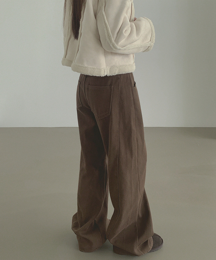2XL겨울 필수 융털기모 도톰 절개 밴딩 와이드 면팬츠 딥브라운