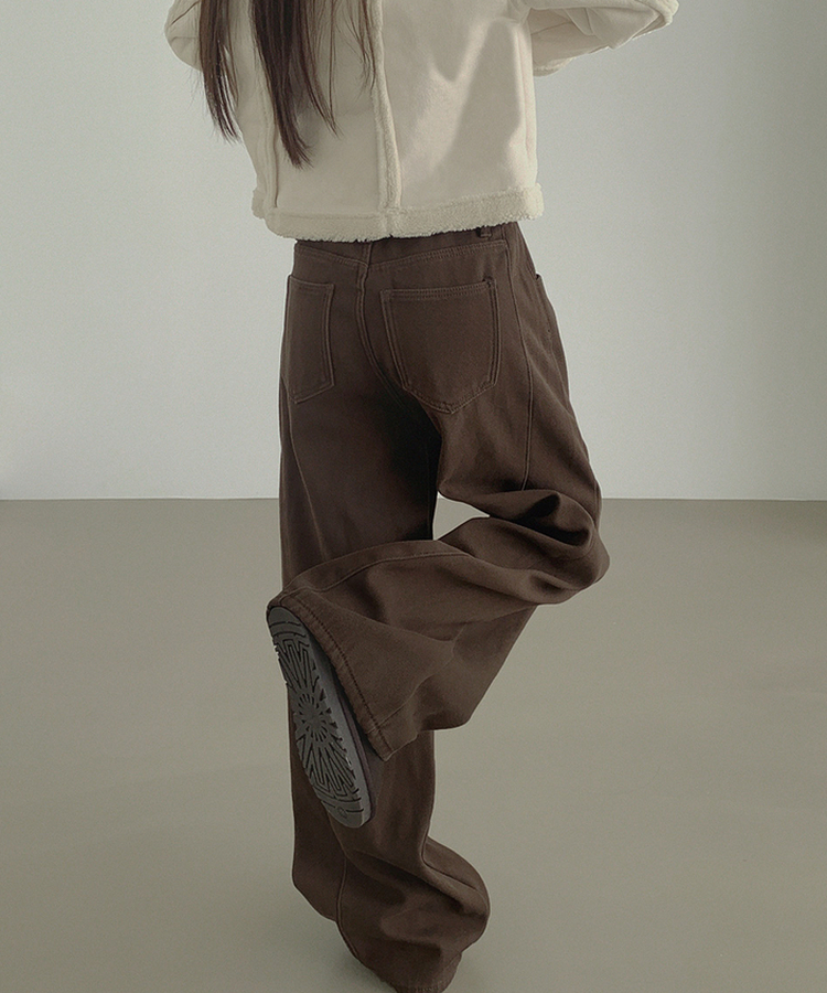 2XL겨울 필수 융털기모 도톰 절개 밴딩 와이드 면팬츠 딥브라운