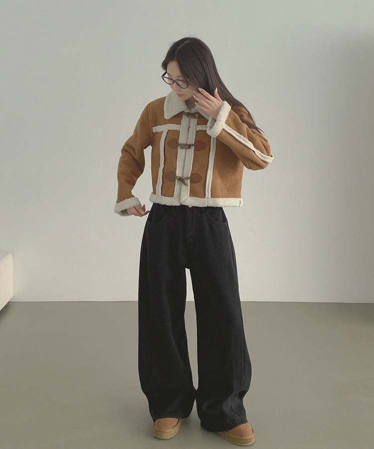 2XL겨울 필수 융털기모 도톰 절개 밴딩 와이드 면팬츠 블랙