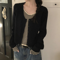 ストライプレイヤードニットカーディガン BLACK