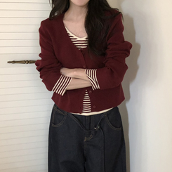 ストライプレイヤードニットカーディガン BURGUNDY