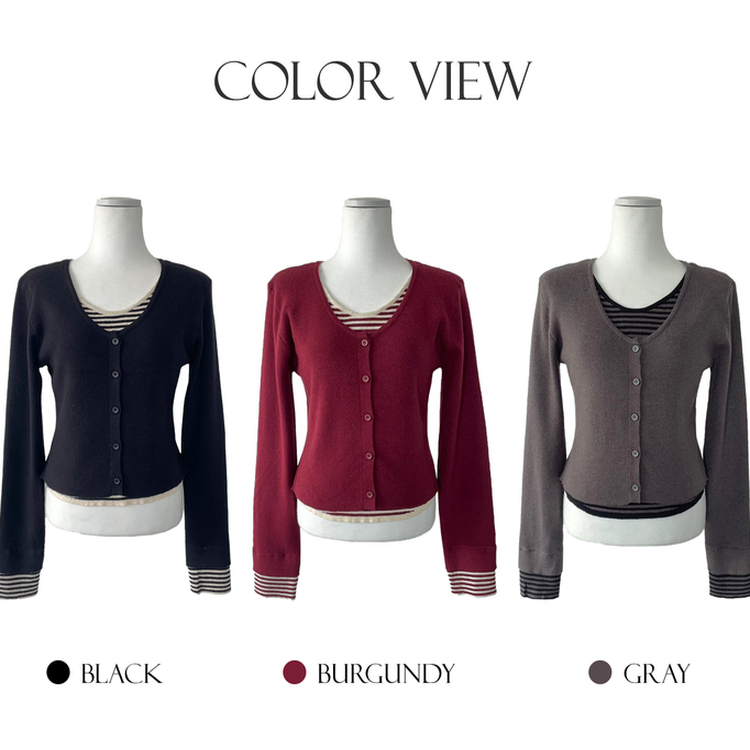 ストライプレイヤードニットカーディガン