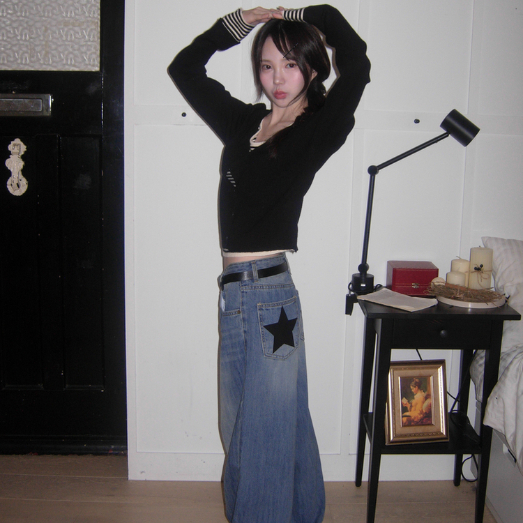 ストライプレイヤードニットカーディガン BLACK