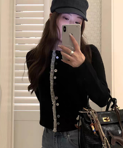 フリルバイカラーカーディガン BLACK