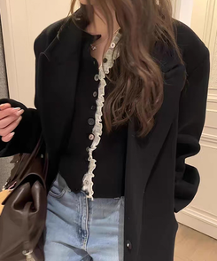 フリルバイカラーカーディガン BLACK