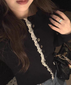 フリルバイカラーカーディガン BLACK