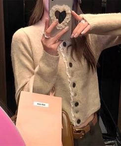 フリルバイカラーカーディガン BEIGE