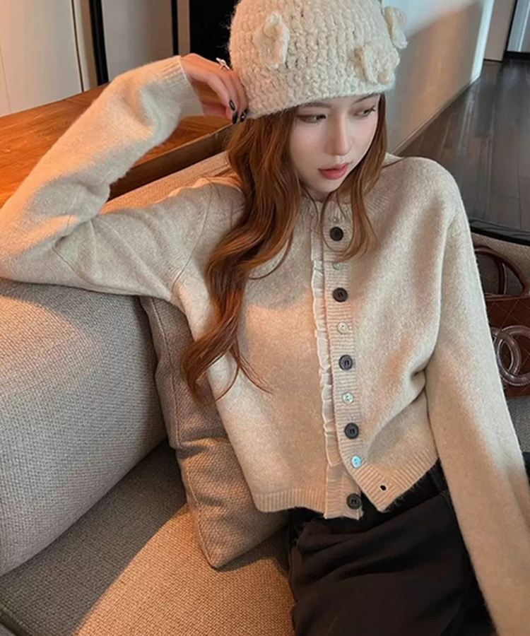 フリルバイカラーカーディガン BEIGE