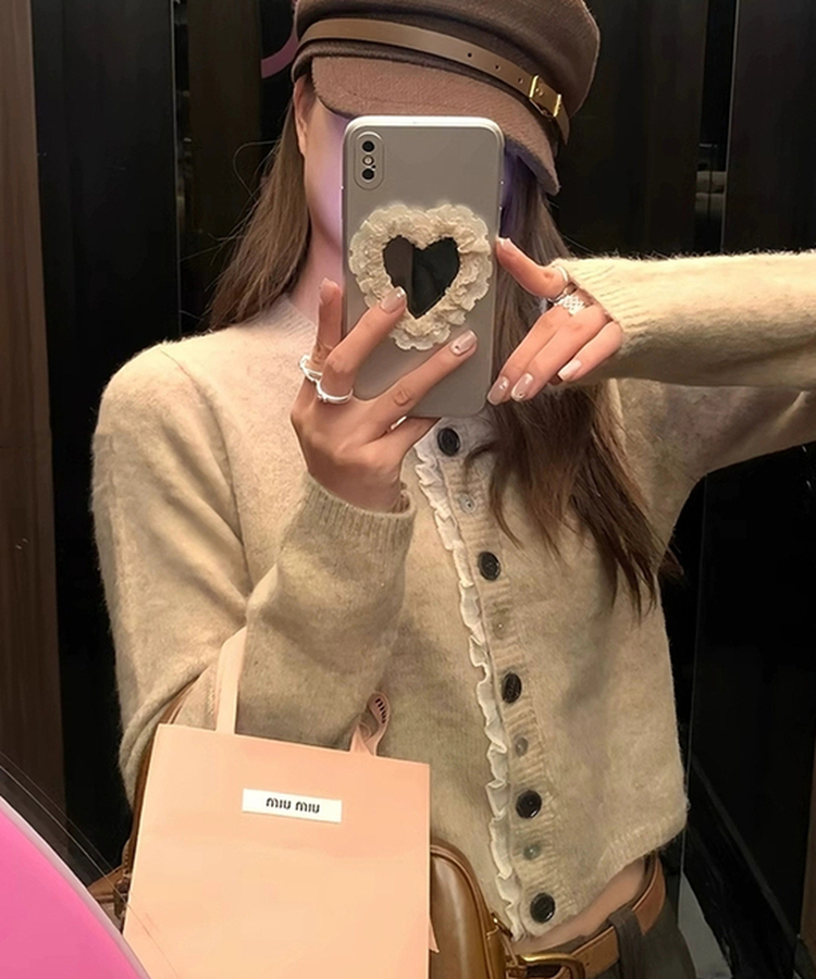 フリルバイカラーカーディガン BEIGE