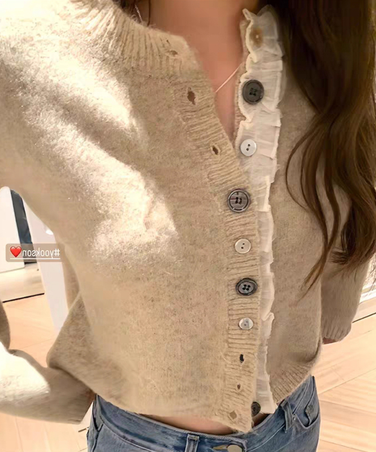 フリルバイカラーカーディガン BEIGE