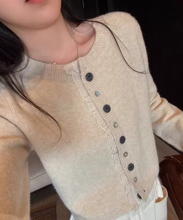 フリルバイカラーカーディガン BEIGE