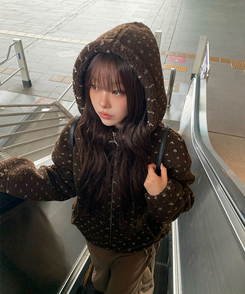 ハートボアフリースフードジャンパー BROWN