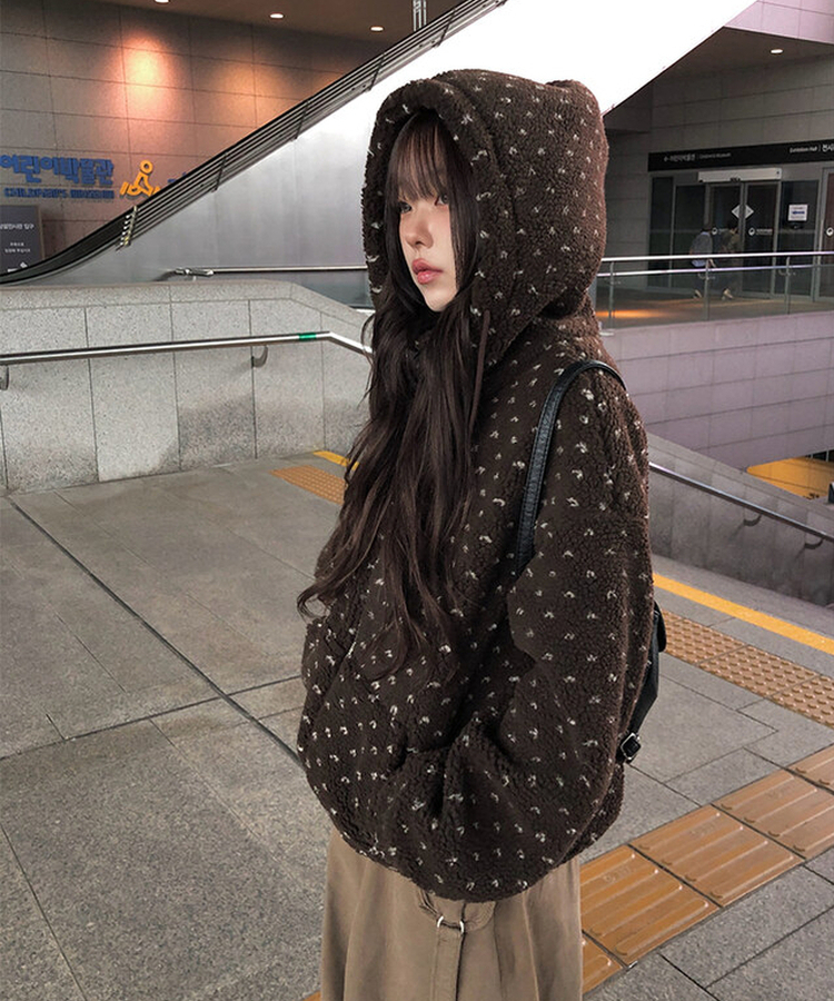 ハートボアフリースフードジャンパー BROWN