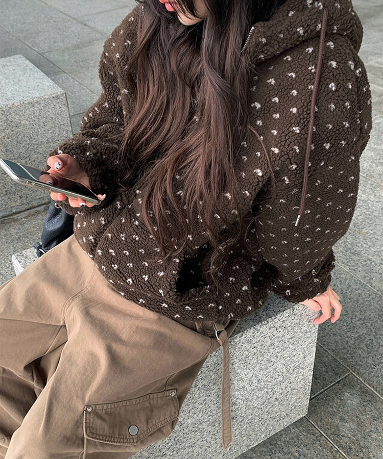 ハートボアフリースフードジャンパー BROWN