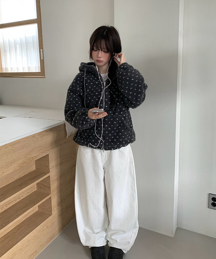 ハートボアフリースフードジャンパー CHARCOAL