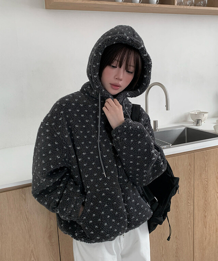 ハートボアフリースフードジャンパー CHARCOAL