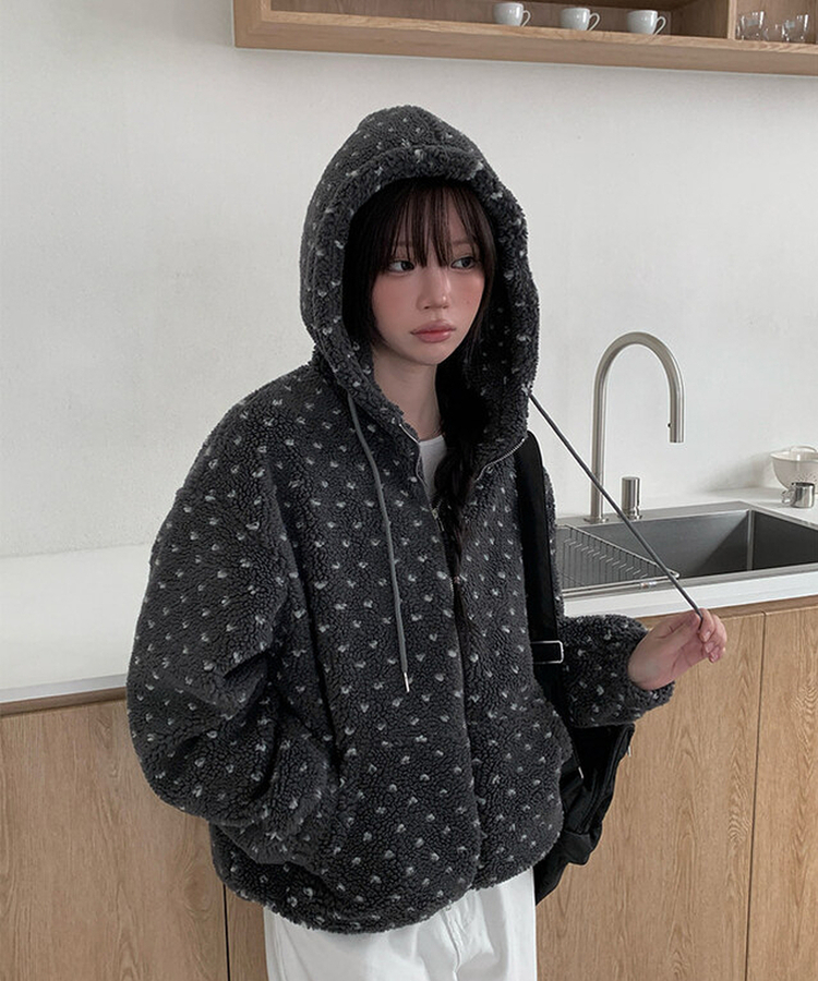 ハートボアフリースフードジャンパー CHARCOAL