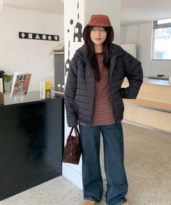 【起毛】ベインストライプTシャツ BURGUNDY