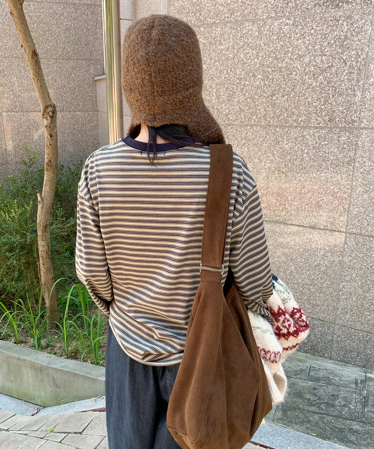 【起毛】ベインストライプTシャツ SOFT KAKKI