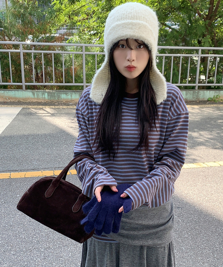 【起毛】ベインストライプTシャツ BLUE