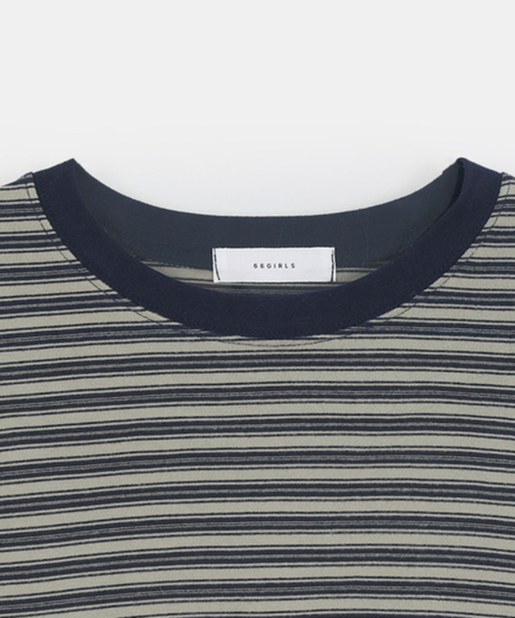 【起毛】ベインストライプTシャツ