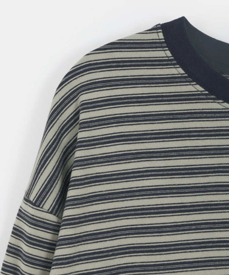【起毛】ベインストライプTシャツ
