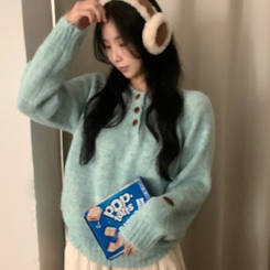 ボカシボタンラウンドウールニット(5color) MINT