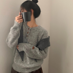ボカシボタンラウンドウールニット(5color) GREY