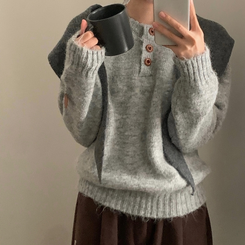 ボカシボタンラウンドウールニット(5color) GREY