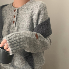 ボカシボタンラウンドウールニット(5color) GREY