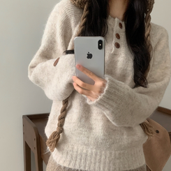 ボカシボタンラウンドウールニット(5color) IVORY