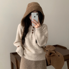 ボカシボタンラウンドウールニット(5color) IVORY