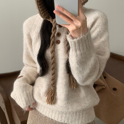 ボカシボタンラウンドウールニット(5color) IVORY