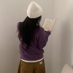 ボカシボタンラウンドウールニット(5color) PURPLE