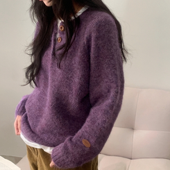 ボカシボタンラウンドウールニット(5color) PURPLE