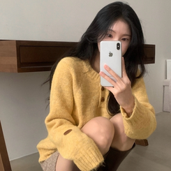 ボカシボタンラウンドウールニット(5color) YELLOW