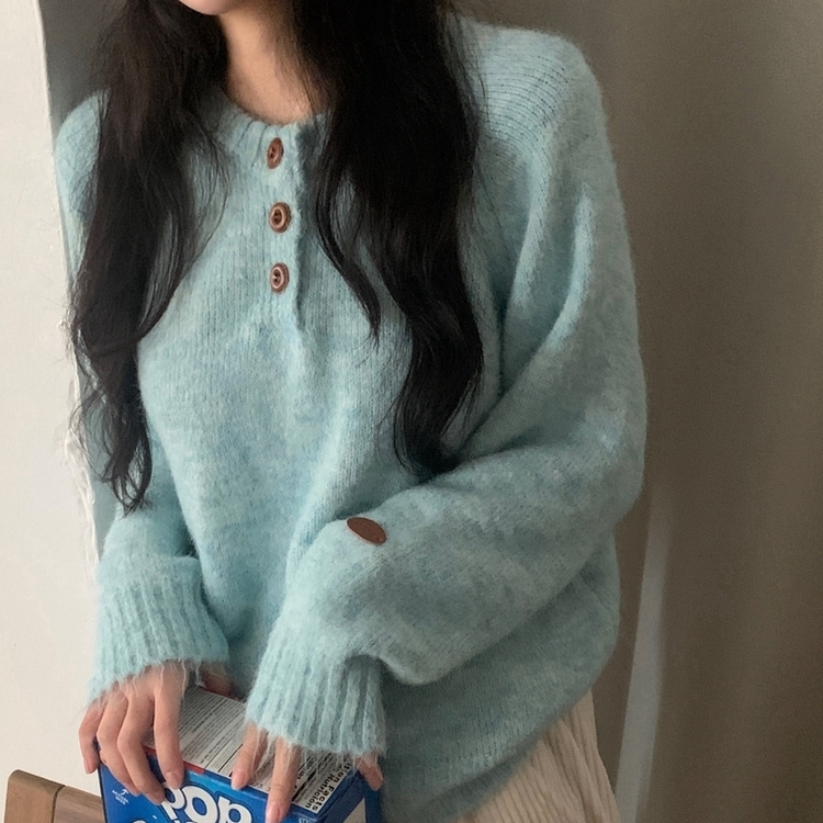 ボカシボタンラウンドウールニット(5color) MINT